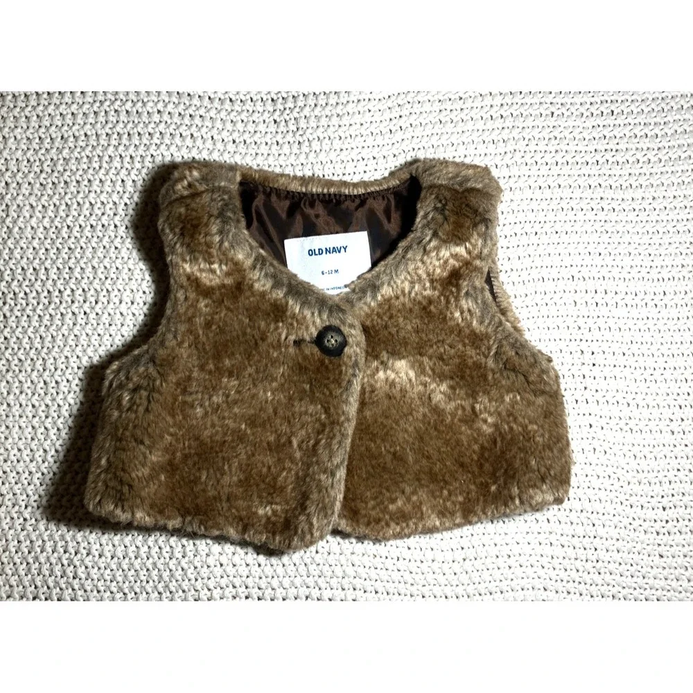 Old Navy Toddler Girls‎ Size 6-12 Months Faux-Fur Cropped Vest Brown Cozy Winter